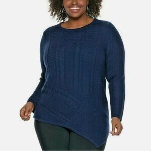 2/$15 Dana Buchman Asymmetrical Cable Knit Sweater Midnight Blue Shimmer Sz 2XL